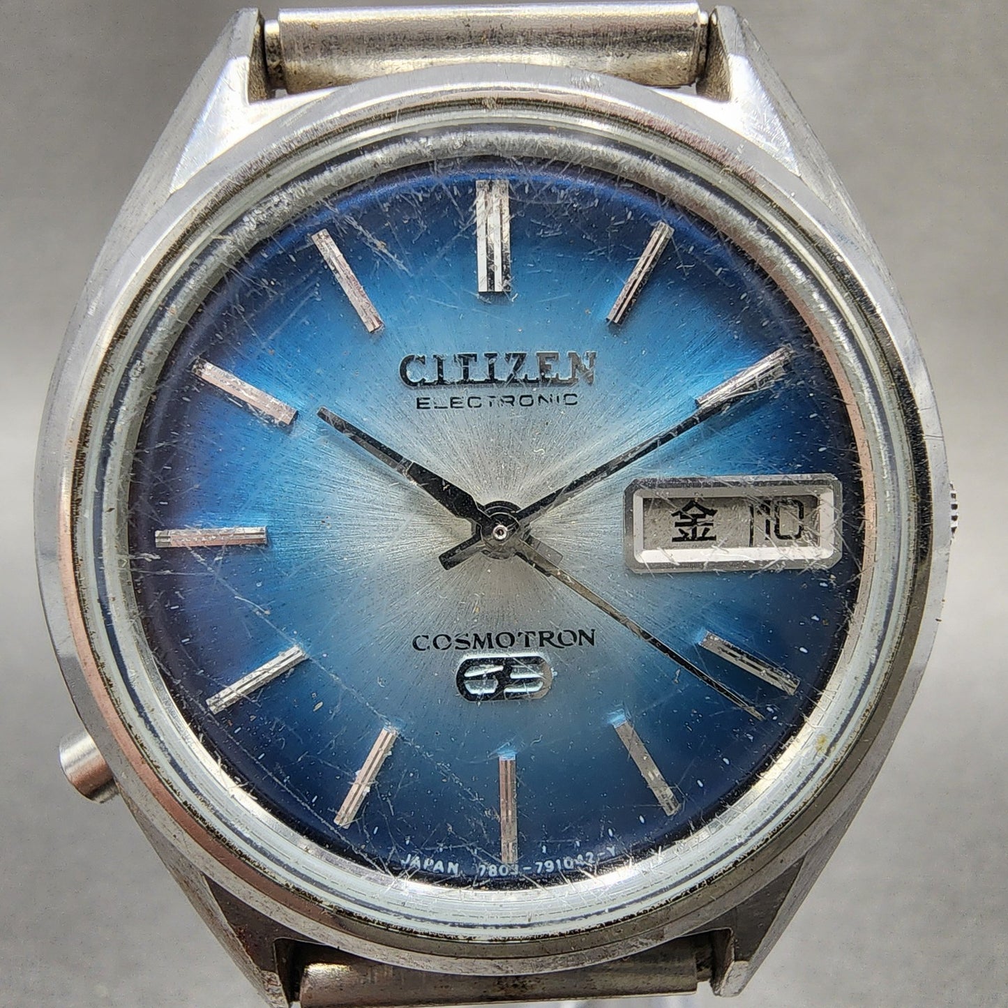 Citizen Electronic Cosmotron Watch Men 37mm Blue Dial Steel Daydate New Battery1