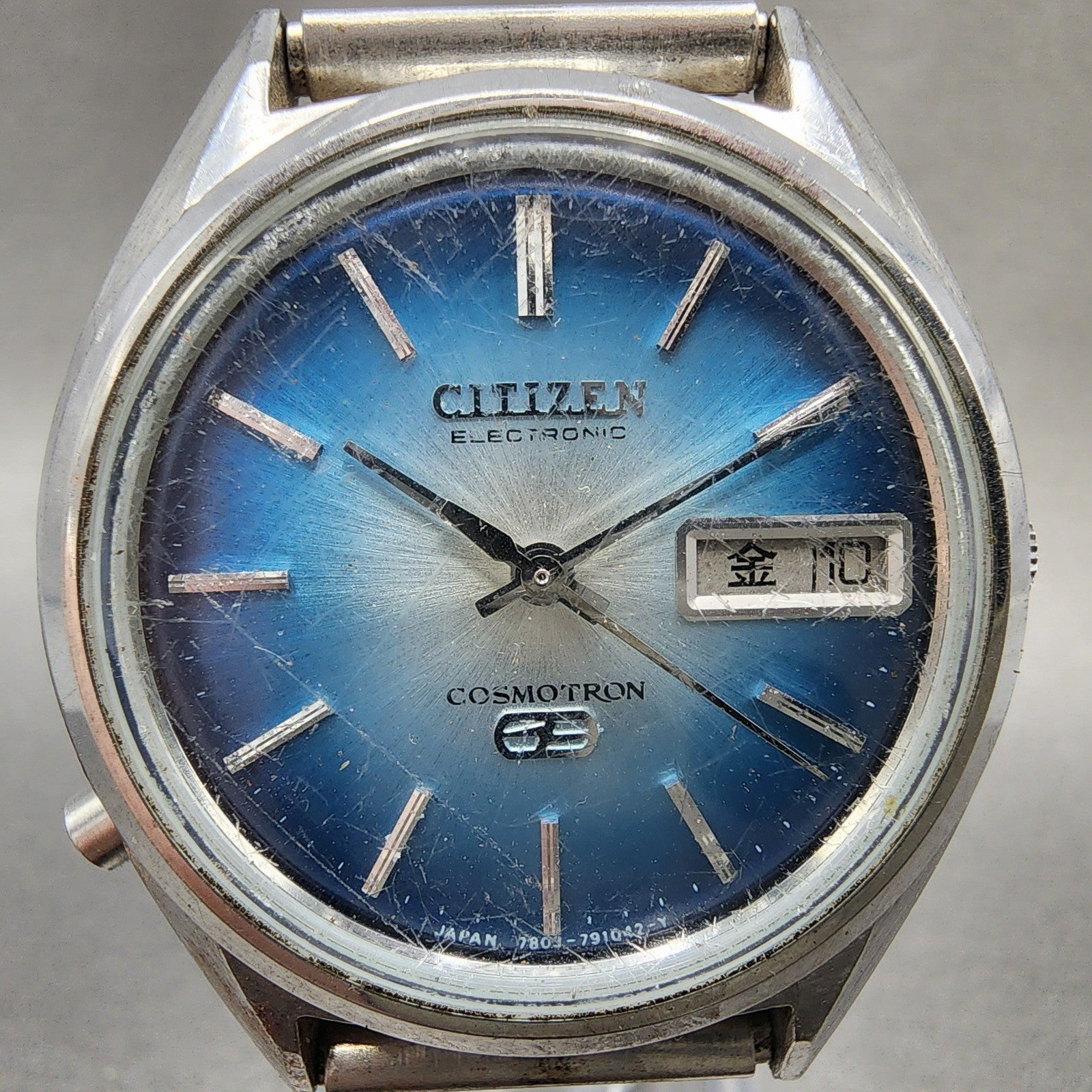 Citizen Electronic Cosmotron Watch Men 37mm Blue Dial Steel Daydate New Battery1