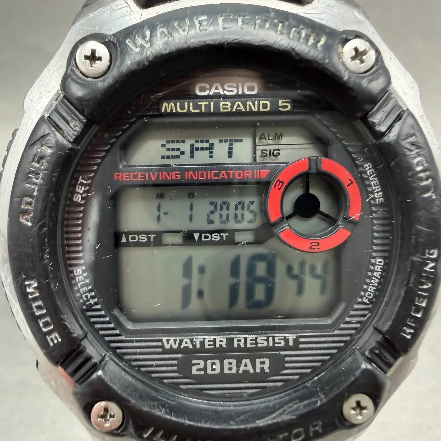 Casio Waveceptor Watch Men 48mm Digital Black Silver Alarm Chrono WV-M200 READ!!1