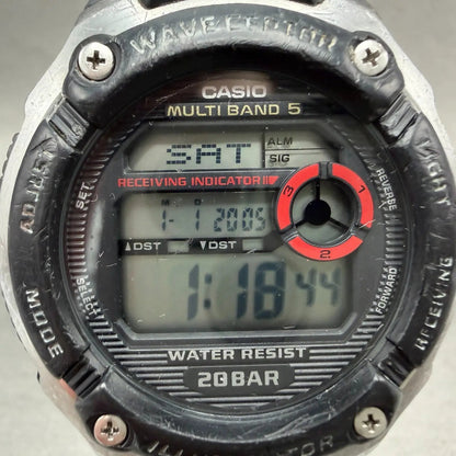 Casio Waveceptor Watch Men 48mm Digital Black Silver Alarm Chrono WV-M200 READ!!1