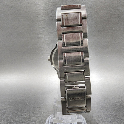Seiko Watch Men 35mm Black Dial Silver Tone Round V701-2K80 New Battery VTG