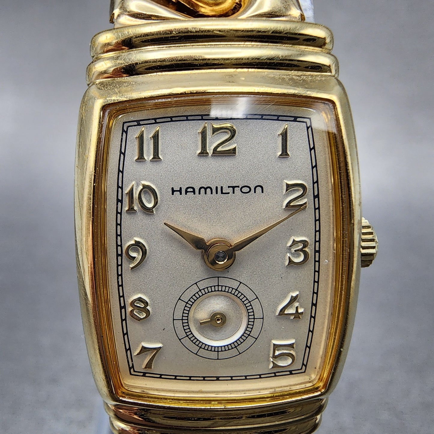 Hamilton Benton Tank Watch Women 19mm Gray Dial Gold Tone Rectangle New Battery1