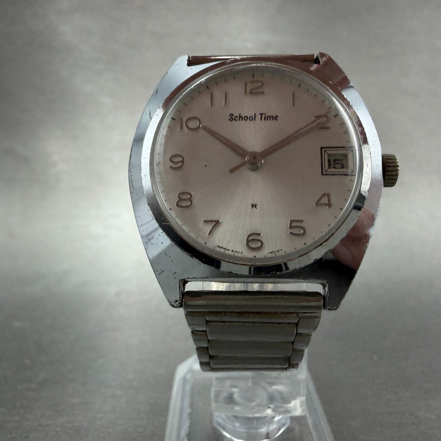 Seiko School Time Watch Men 33mm Silver Dial Steel Date Manual 5000-6000 Runs5