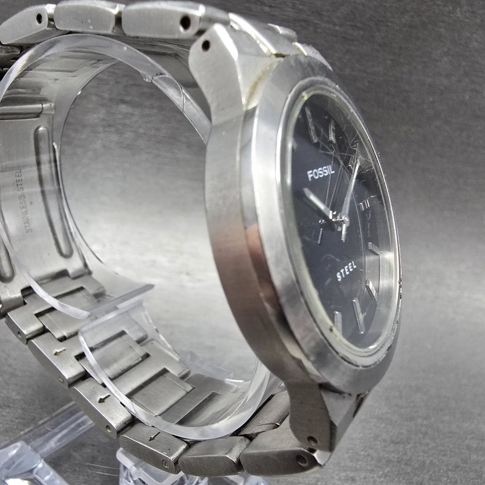 Fossil Watch Men 36mm Black Dial Silver Tone Round FS-2671 New Battery3