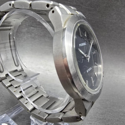 Fossil Watch Men 36mm Black Dial Silver Tone Round FS-2671 New Battery3