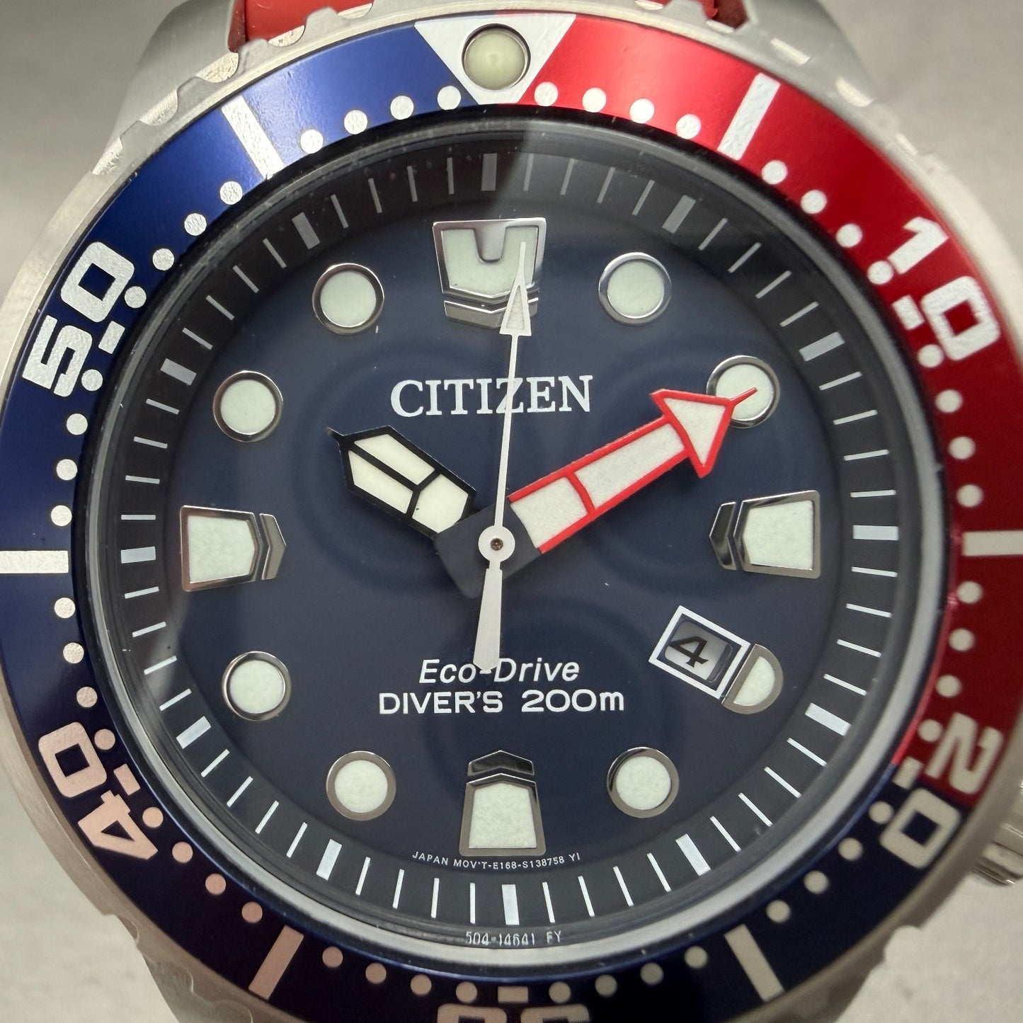 Citizen Eco-Drive Dive Watch Men 44mm Blue Dial Steel Date Pepsi Bezel Works1