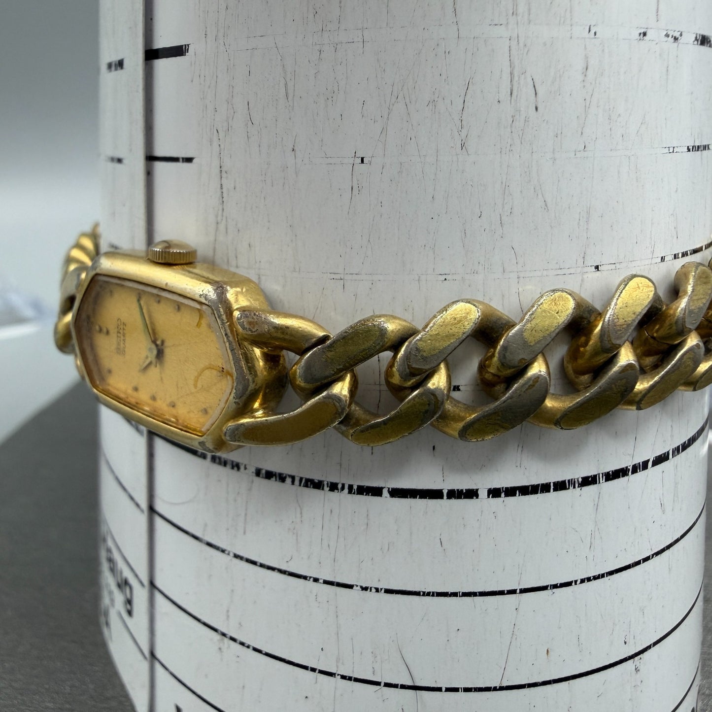 Seiko Watch Women 14mm Champagne Dial Gold Tone Hexagon 2e20-5369 New Battery13