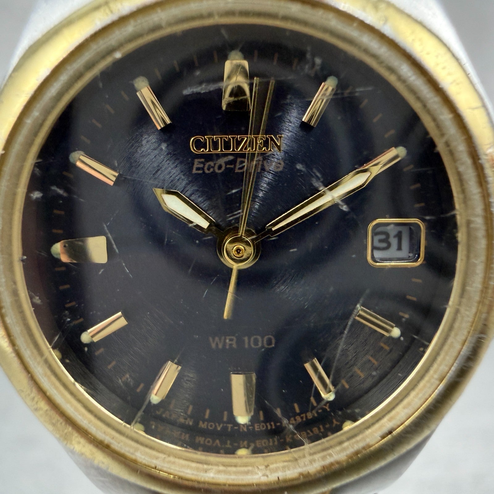 Citizen Eco-Drive Watch Women 24mm Black Dial Two Tone Date E011-K15711 Runs1