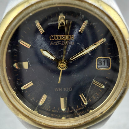 Citizen Eco-Drive Watch Women 24mm Black Dial Two Tone Date E011-K15711 Runs1
