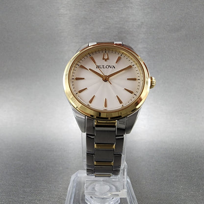 Bulova Sutton Watch Women 28mm White Dial Two Tone Round Stainless Steel 98L2775