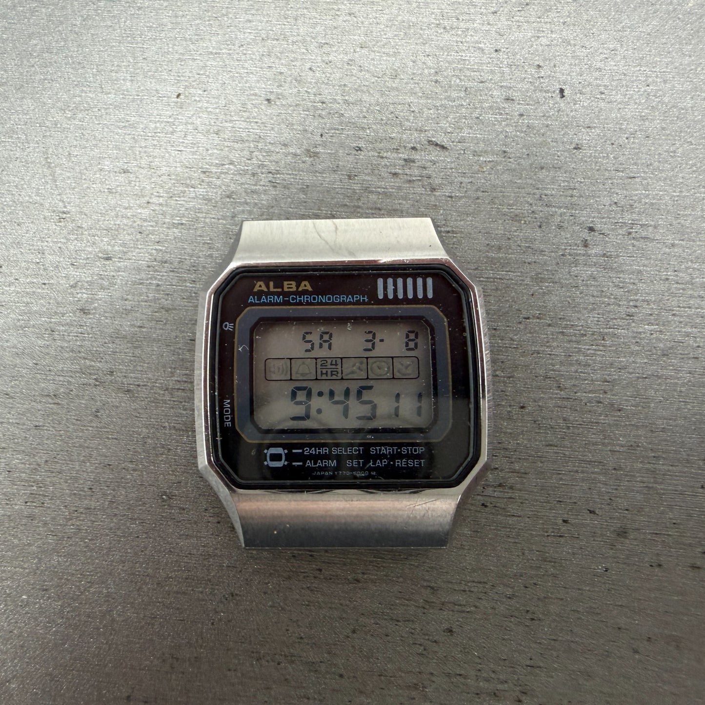 Seiko ALBA Digital Watch Men 34mm Silver Tone Alarm Chrono V770-5010 PARTS0