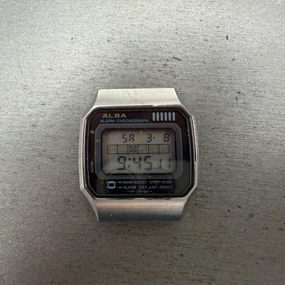 Seiko ALBA Digital Watch Men 34mm Silver Tone Alarm Chrono V770-5010 PARTS0