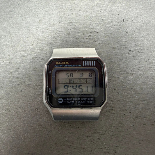 Seiko ALBA Digital Watch Men 34mm Silver Tone Alarm Chrono V770-5010 PARTS0