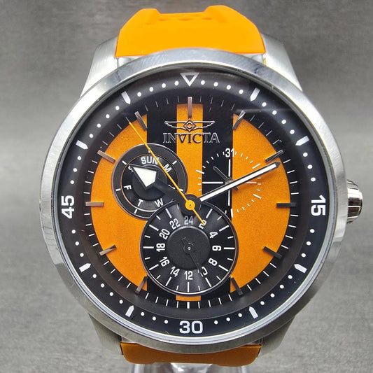 Invicta S1 Rally Watch Men 45mm Orange Dial Silver Tone Daydate 27118 NewBattery0