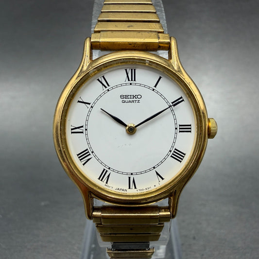Seiko Watch Women 26mm White Dial Gold Tone Round V700-6091 New Battery Vintage0