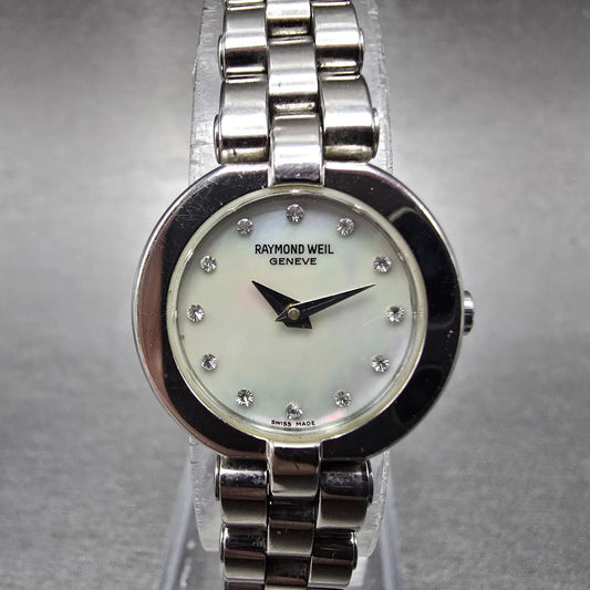 Raymond Weil Watch Women 21mm MOP Dial Silver Round 5817 New Battery Diamond0