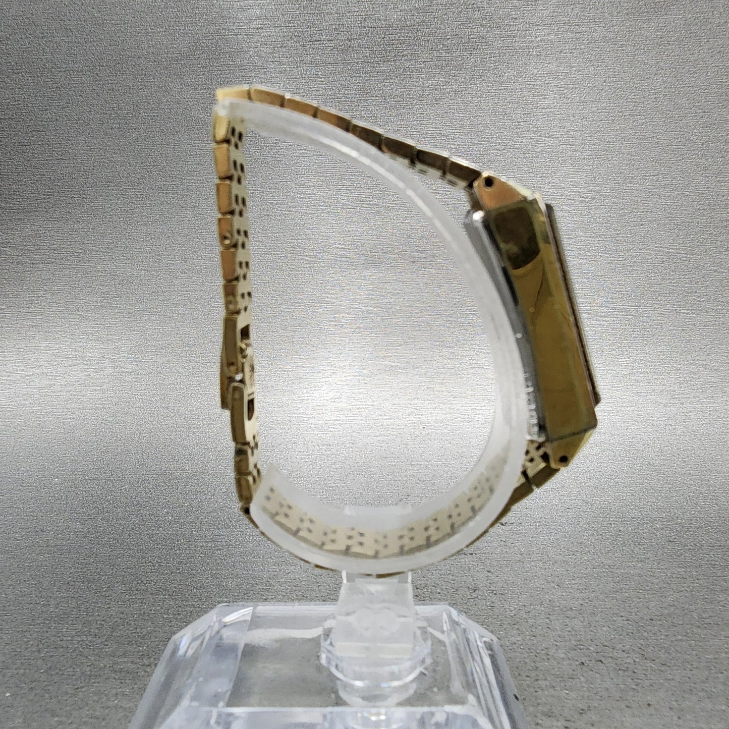 Seiko Tank Watch Women 13mm Silver Dial Gold Tone Rectangle Manual Wind Runs8