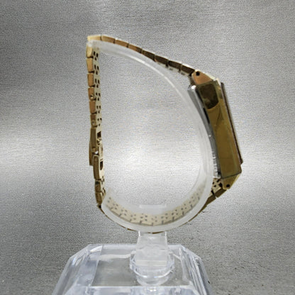 Seiko Tank Watch Women 13mm Silver Dial Gold Tone Rectangle Manual Wind Runs8