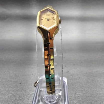 Seiko Watch Women 13mm Gold Dial Gold Tone Hexagon 1E20-5729 New Battery Vintage5