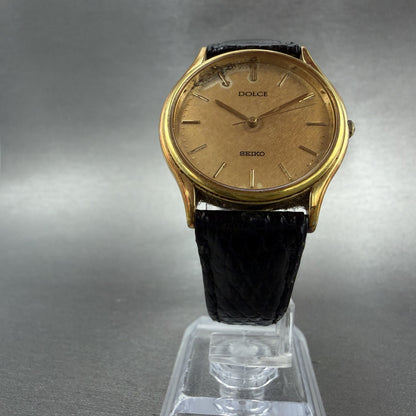 Seiko Dolce Watch Men 32mm Champagne Dial Gold Tone 8N41-6060 New Battery5