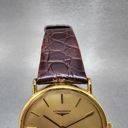 Longines Watch Men 32mm Gold Dial Gold Tone Round 150 7229 New Battery VTG5