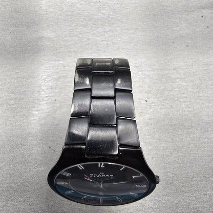 Skagen Watch Men 40mm Black Dial Black Tone Date Titanium Round 801XLTBXB NewBat4