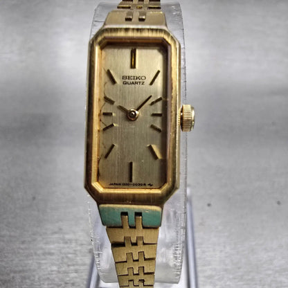 Seiko Watch Women 12mm Gold Dial Gold Tone Rectangle 1320-5029 New Battery VTG0