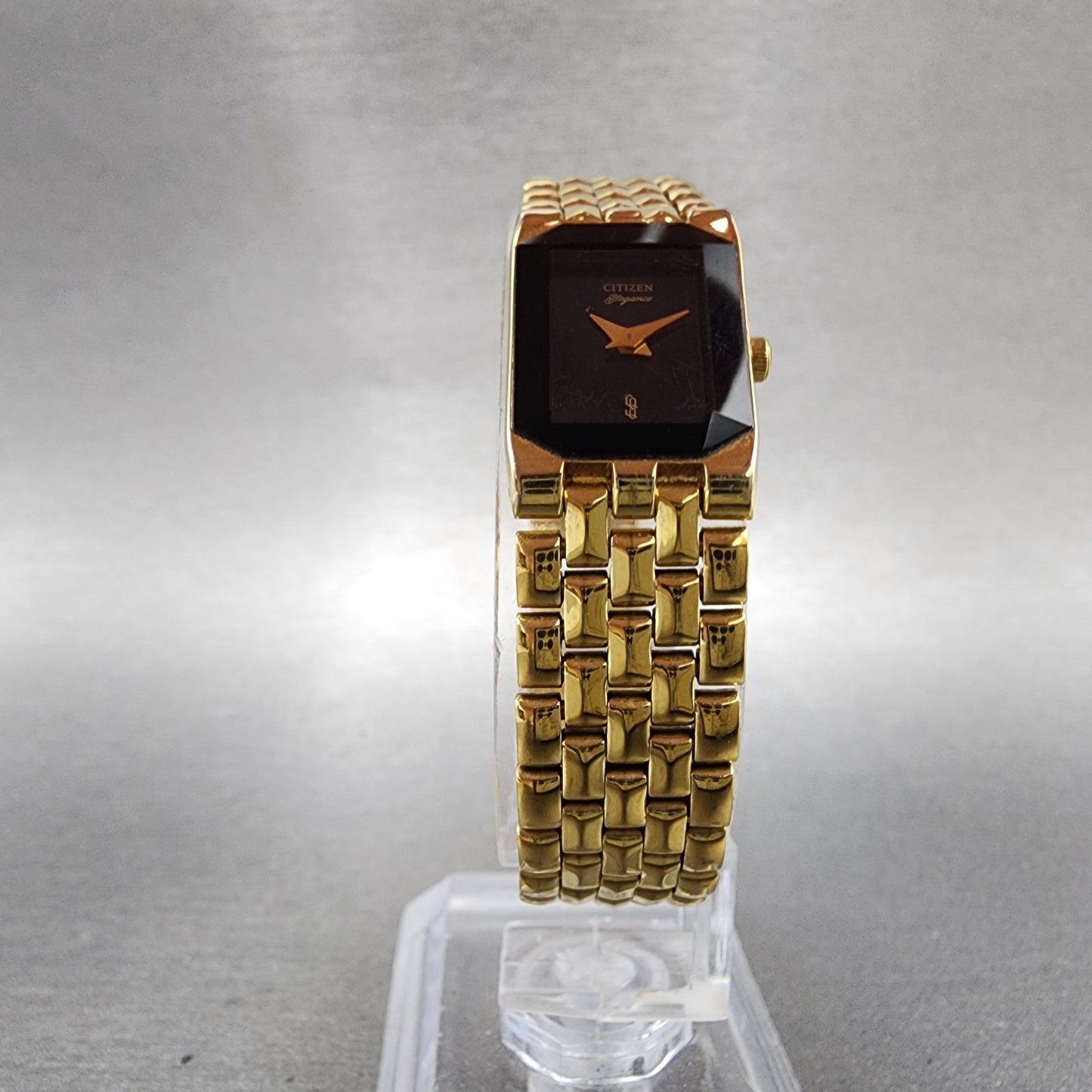 Citizen CQ Elegance Tank Watch Women 14mm Black Dial Gold Tone 5421S17764 NewBat5