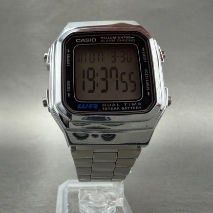 Casio Iluminator Digital Watch Men 34mm Silver Tone Alarm Chrono A178W New Batt5