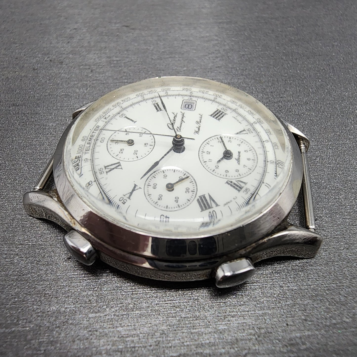 Orient Chronograph Watch Men 39mm White Dial Silver Tone Date Alarm READ!!!!!!!!3