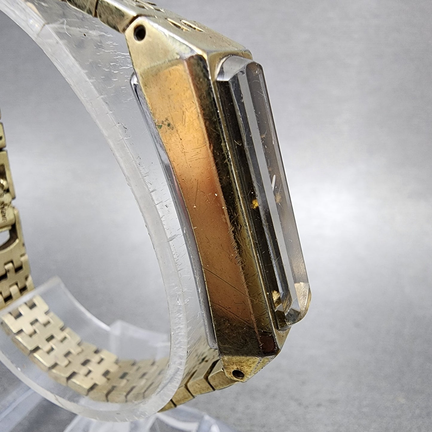 Seiko Tank Watch Women 13mm Silver Dial Gold Tone Rectangle Manual Wind Runs3