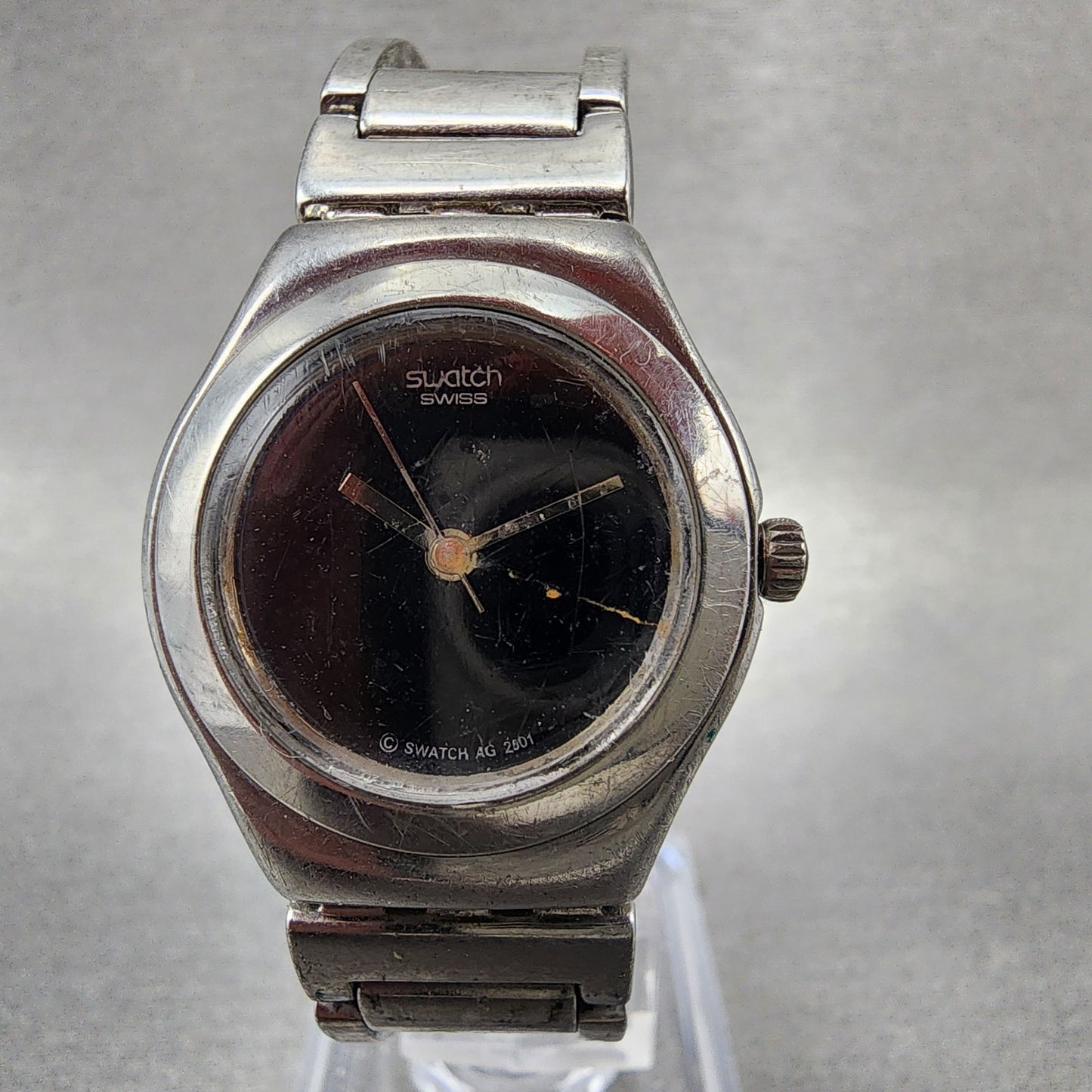Swatch Irony Watch Women 26mm Black Dial Silver Tone Round New Battery VTG0