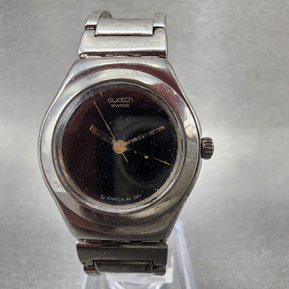 Swatch Irony Watch Women 26mm Black Dial Silver Tone Round New Battery VTG0