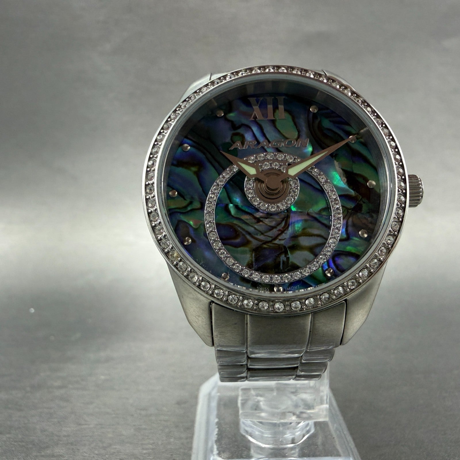 Aragon StarHalo watch Women 37mm Blue Abalone Dial Steel Crystals New Battery5