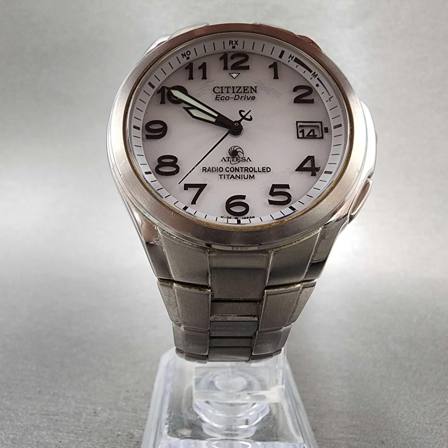 Citizen EcoDrive Attesa Watch Men 38mm White Dial Titanium Atomic Round Runs5