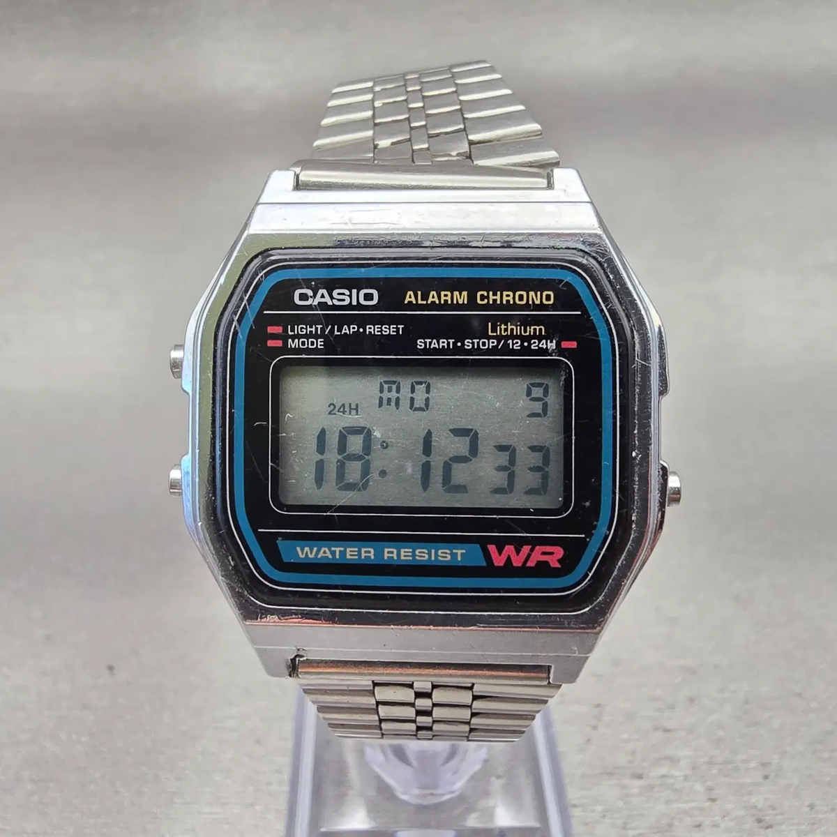 Casio A-158W Digital Watch Men 33mm Black Dial Silver Tone Chrono Alarm New Bat0