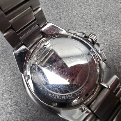 Michael Kors Camille Watch Women 44mm Silver Dial Chrono Date MK5719 New Batt10