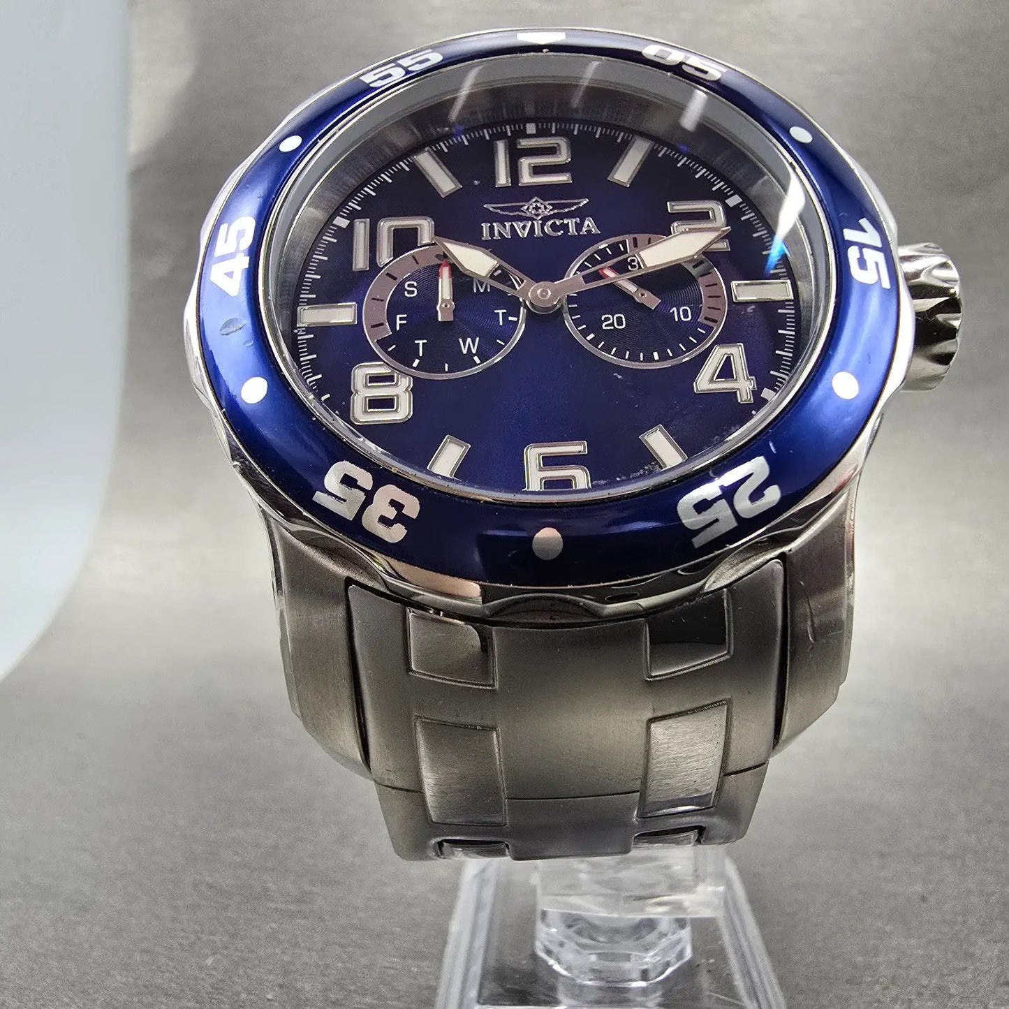 Invicta Pro Diver Watch Men 48mm Blue Dial Silver Tone Daydate 7496 New Battery7