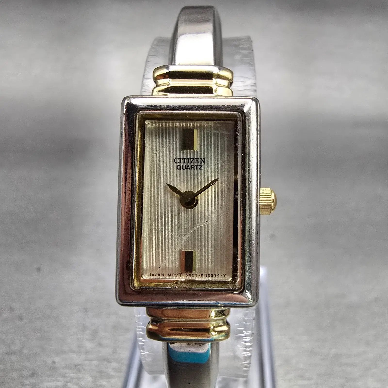 Citizen Watch Women 15mm Champagne Dial Two Tone Rectangle 5421-K15044 New Batt0