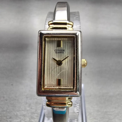 Citizen Watch Women 15mm Champagne Dial Two Tone Rectangle 5421-K15044 New Batt0
