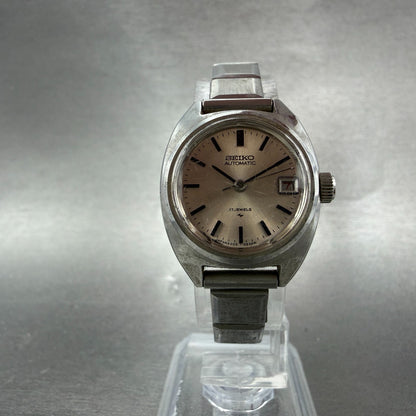 Seiko Automatic Watch Women 23mm Silver Dial Silver Tone Date Round PARTS VTG6