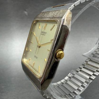 Seiko SX Tank Watch Men 26mm Champagne Dial Two Tone Rectangle 5Y95-5010 New Bat2