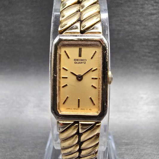 Seiko Watch Women 13mm Gold Dial Gold Tone Rectangle 2E20-6220 New Battery0
