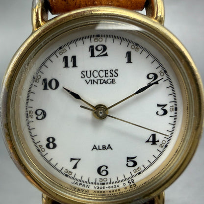 Seiko ALBA Watch Women 25mm White Dial Gold Tone Round V306-6390 New Battery AKL1