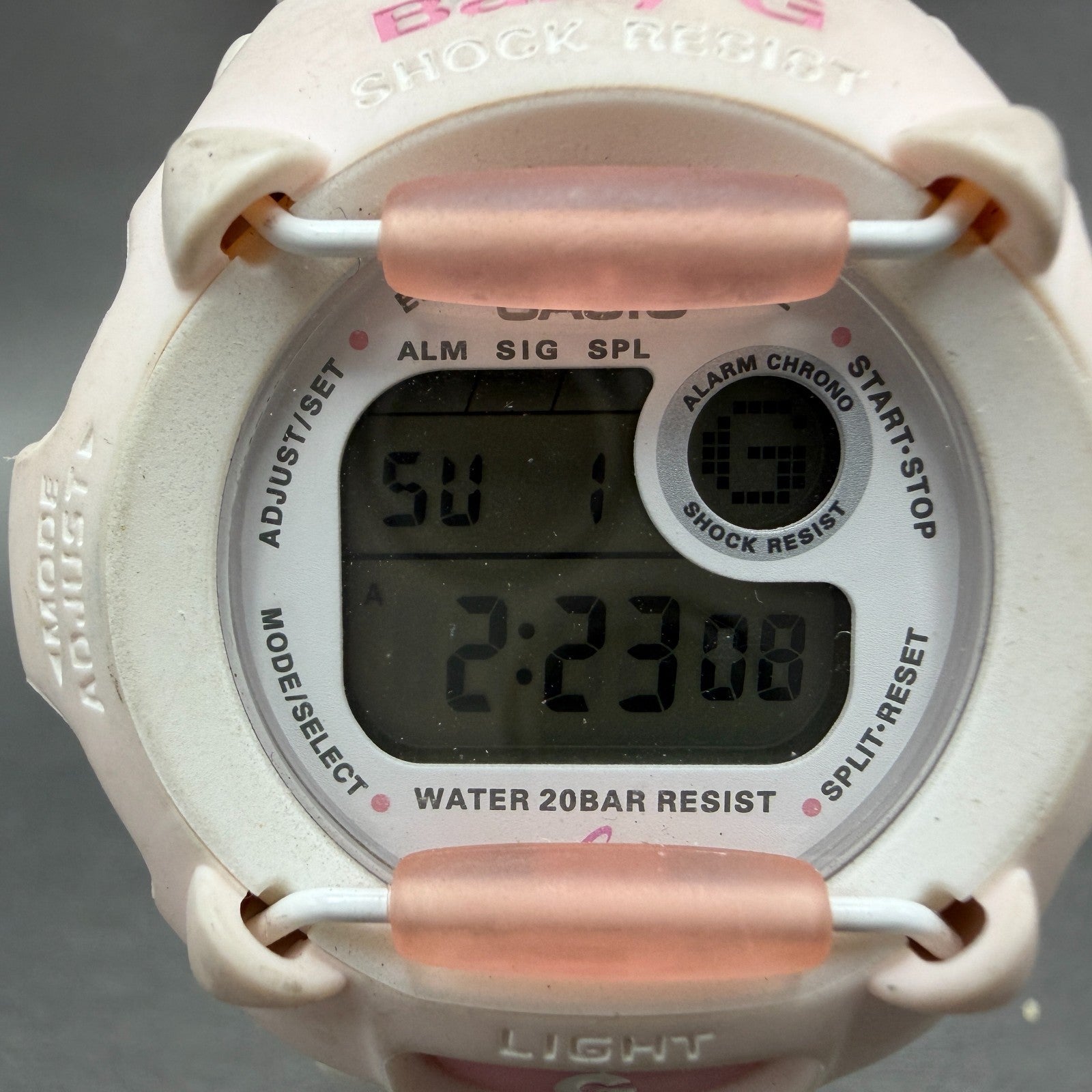 Casio Baby-G Watch Women 42mm Digital White Pink Alarm Chrono BG-530 New Battery1