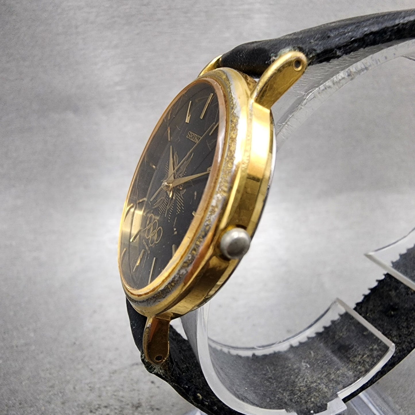 Seiko Watch Men 34mm Black Dial Gold Tone Olympic 7n218a00 New Battery2