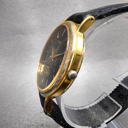 Seiko Watch Men 34mm Black Dial Gold Tone Olympic 7n218a00 New Battery2