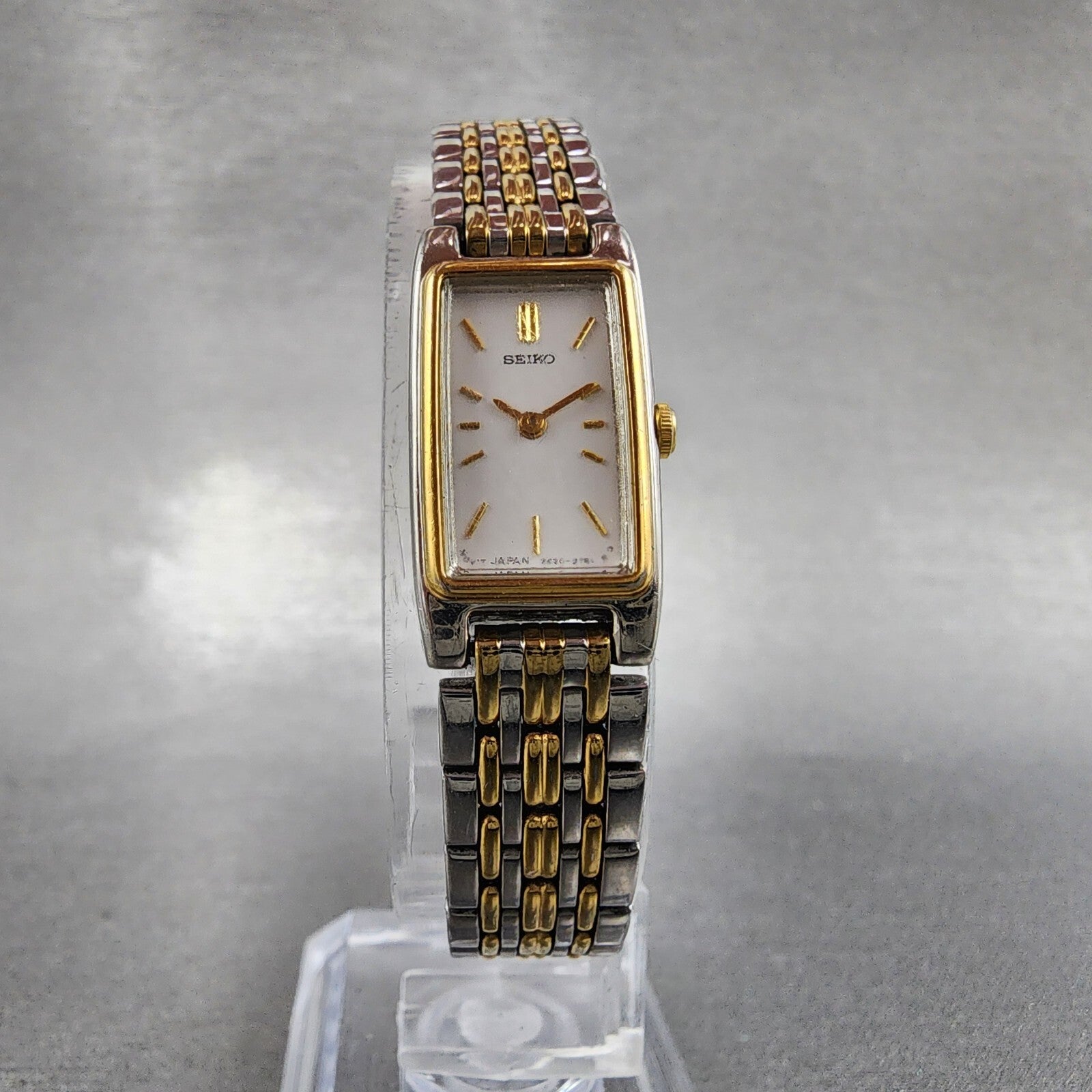 Seiko Tank Watch Women 13mm White Dial Two Tone Rectangle 2e207021 New Battery5