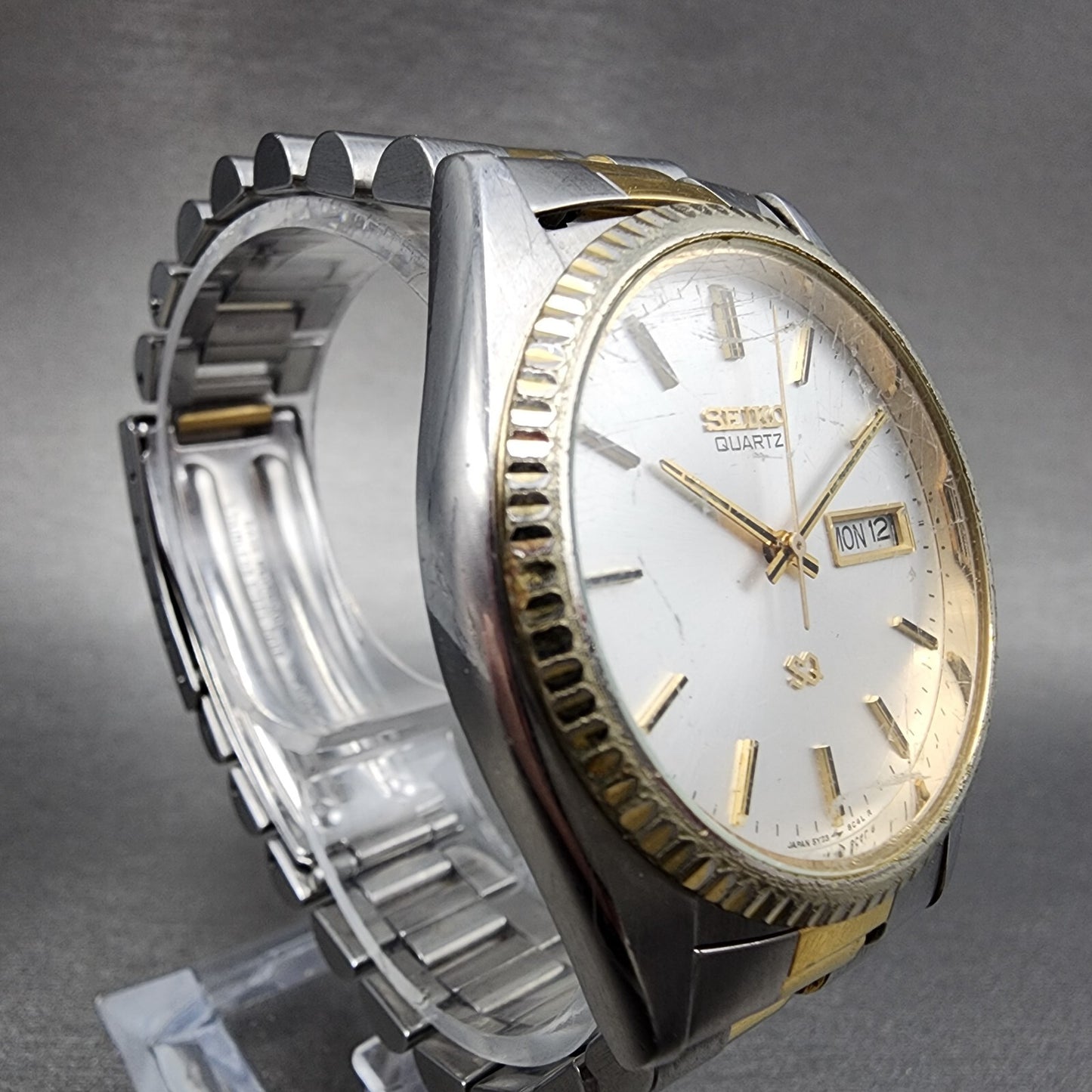 Seiko Sq Watch Men 36mm White Dial Two Tone Daydate Round  5y238a69 New Battery3