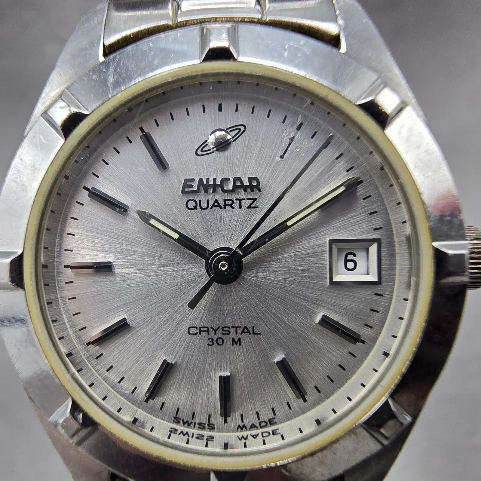 Enicar Watch Women 25mm Silver Dial Silver Tone Date Round 956.083 New Battery1